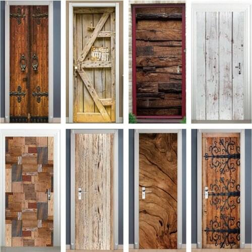 90x210cm One-Piece Retro Wooden Door Sticker Home Refurbish Decor Wallpaper Peel & Stick Vinyl Waterproof Wall Decal Custom Size