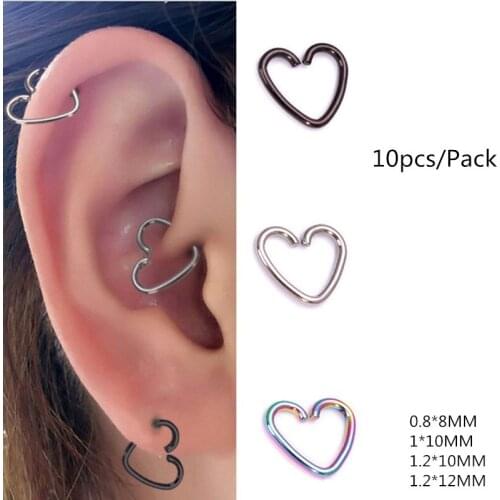 Body Jewelry Surgical Steel Heart Ring Cartilage Tragus Piercings Hoop Lip Nose Rings Piercing Earring Orbital Ear Stud Jewelry