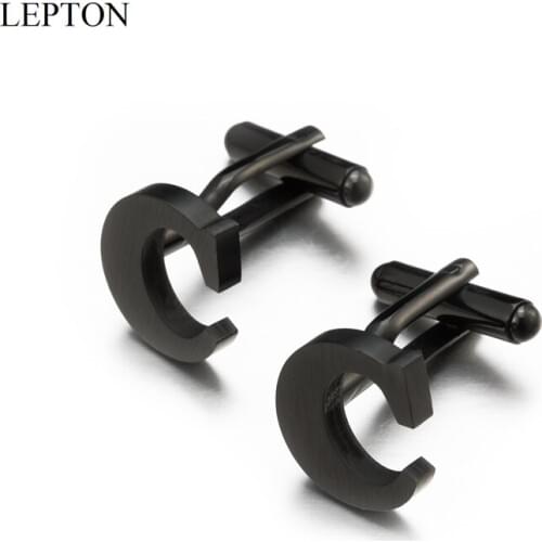 Lepton Stainless steel Letters Cufflinks for Mens Black & Silver Color Letters C of alphabet Cuff links Men Shirt Cuffs Button