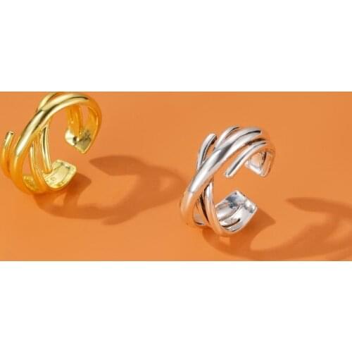 Glossy Surface Multi-Layer Cross Retro Geometry Lovers Golden Silver Plated Alloy Open Rings for Women