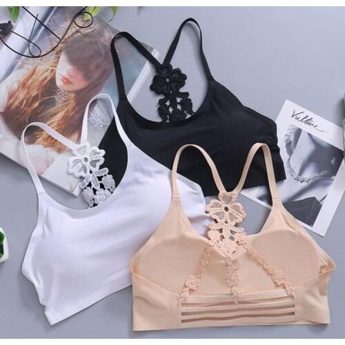 Sexy Ice Silk Seamless Bow Beauty Strap Bra Floral Decor Padded Bra Solid Color Wire Free Women\s Underwear 2020 New