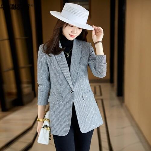 90 Kg Plus Size Womens 2021 Autumn and Winter Long-sleeved Temperament Professional Korean Ladies Plaid Suit Jacket Office