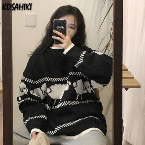 KOSAHIKI Harajuku Jumper 2021 Autumn Winter Knitted Sweater Pullover Women Cartoon Print Ins Hot Cute Sweaters Pull Femme