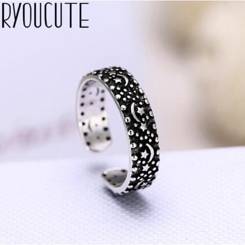 Simple Style Silver Color Moon Star Rings for Women Men Jewelry Big Open Rings bague femme