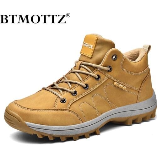 Winter Mens Hiking Boots Leather Waterproof Leisure Boots Mens Outdoor Climbing Trekking Sneakers Non-slip Rubber Ankle Boots