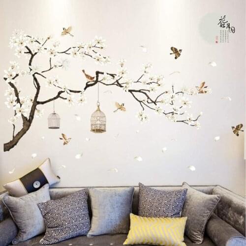 187 * 128cm Big Size Tree Wall Stickers Flower Bird Home Decor Backgrounds for Living Room Bedroom DIY Room Decoration Vinyl