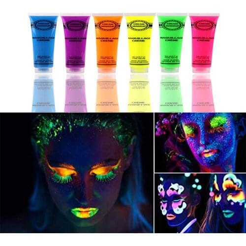 19/14.2g Neon Pigment Body Art Face Paint Cream Tube Halloween Festival Party Safe Non-Toxic Fluorescence Pigment Makeup Beauty