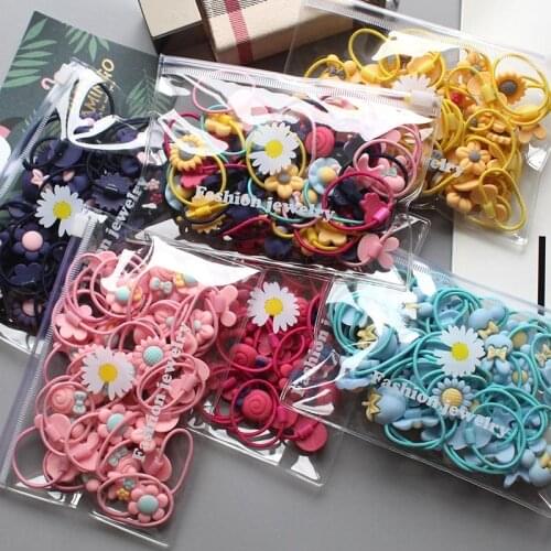 20Pcs/Lot Girls Hair Accessories Gift Bag Elastic Hair Bands Flower Hair Clip Bows New Headband Hairband Cute Hairbands for Kids