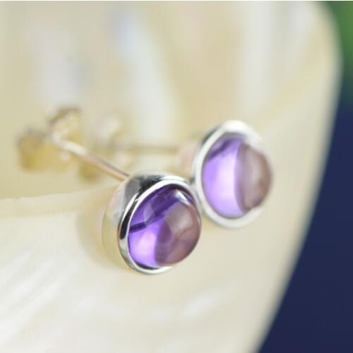 2018 Real Brinco Nail Wholesale Simple, Exquisite, Small, Wild, Natural Crystal Amethyst Gem Earrings Manufacturers Direct Sale
