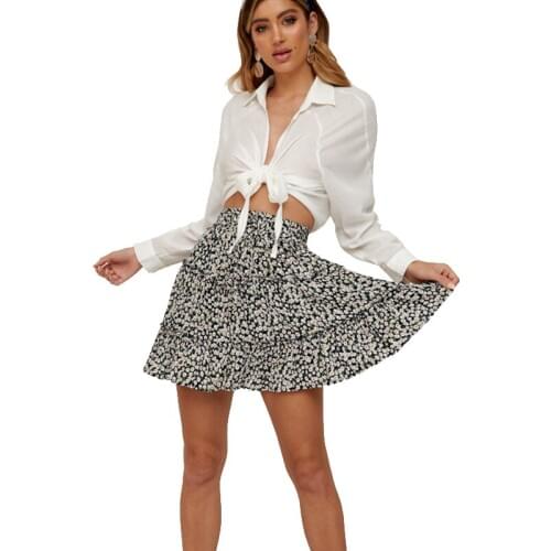 2020 Summer Womens High-Waisted Ruffle Floral Skirt Printing Beach A-line Skirt Plus Size