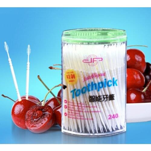 240 Pcs Gum Interdental Floss Plastic Double-Headed Brush Stick Toothpicks Teeth Oral Cleaner White