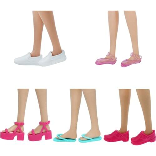 5 Pairs/Shoes Fashion Doll Shoes for Barbie Doll Slippers Flat Shoes Sandals Daily Home Shoes Accessories Kids Toy