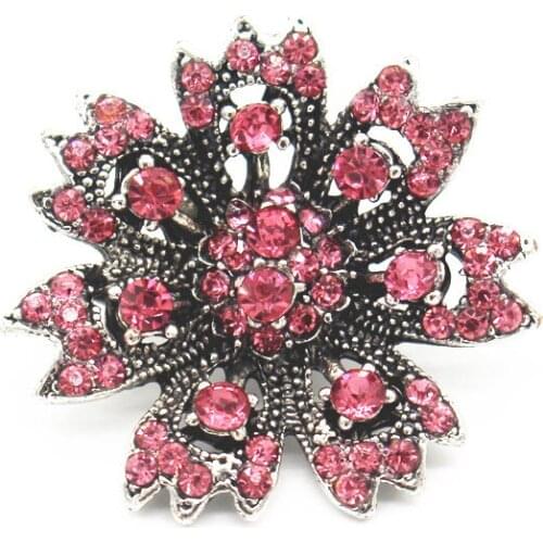 6pcs/lot Vintage Flower Snap Buttons Pink Full Rhinestone Snap Charms Fit 18mm Ginger Women Snap Bracelet Necklace DIY Jewelry