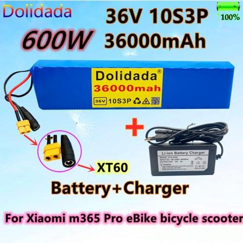 New 36V 36Ah 10s3p battery 600W 42V 18650 battery pack for Xiaomi m365 Pro eBike bicycle scooter with built-in 20A BMS+ Charger