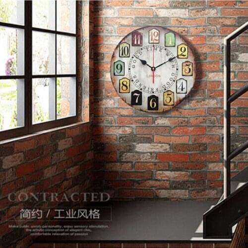American loft industrial hanging watch creative round coffee shop decorative wall clock retro nostalgia wooden timepiece