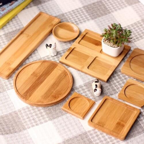 Bamboo Round Square Bowls Plates for Succulents Pots Trays Base Garden Decor Home Decoration Crafts