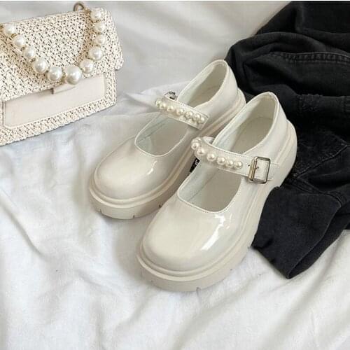 White Black Mary Jane Pearl Anime Cosplay Gothic French Retro Pu Leather Kawaii Lolita Summer Jk Uniform Japanese Womens Shoes