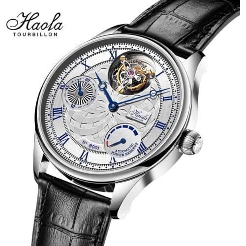 Luxury Fashion 12'clock Skeleton Automatic Tourbillon Mechancial Movement Watches Mens 2021 Sapphire Power reserve 60H Clock