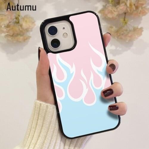 Phone Case for iPhone 12 mini X XS XR 11 Pro Max SE 2020 5 6S 7 8 Plus Samsung Galaxy S8 S9 S10 S20 S21 Blue pink Flames Cover