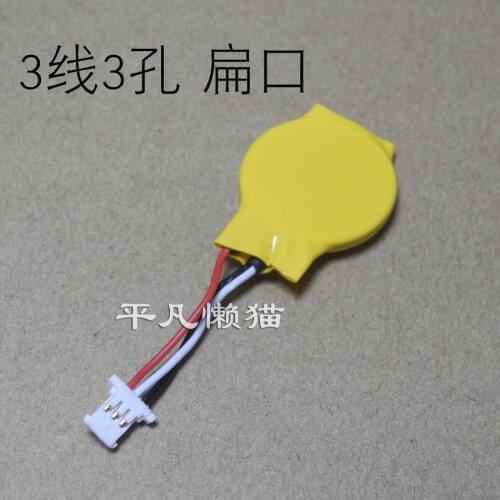 CR2032 3 wire 3 hole flat mouth notebook motherboard battery CMOS battery 3V BIOS battery with cable