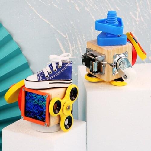 Childrens Wooden Busy Cube Puzzle Montessori Educational Creative Hand-On Ability Training Inyelligence Training Toy Kids Gift