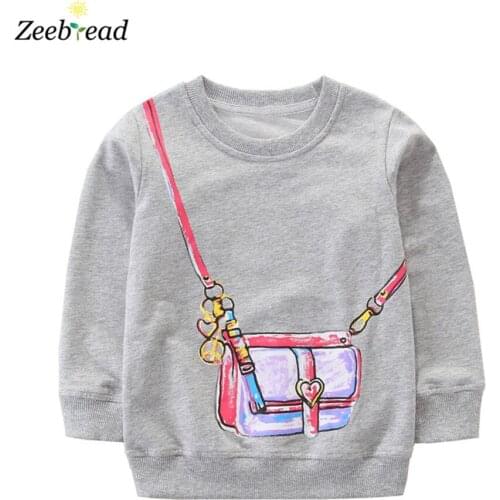 Zeebread Children Autumn Winter Girls Sweatshirts With Bag Print Cute Grey Long Sleeve Sport Shirts Hot Selling Kids Tops Shirts