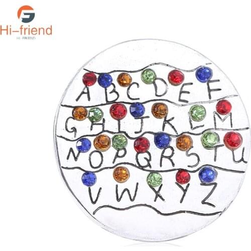 TV Show Stranger Things Brooch 26 Letter Enamel Metal Lamp Brooch for Women Men Bag Hat Windbreaker Lapel Accessories Kid Gift