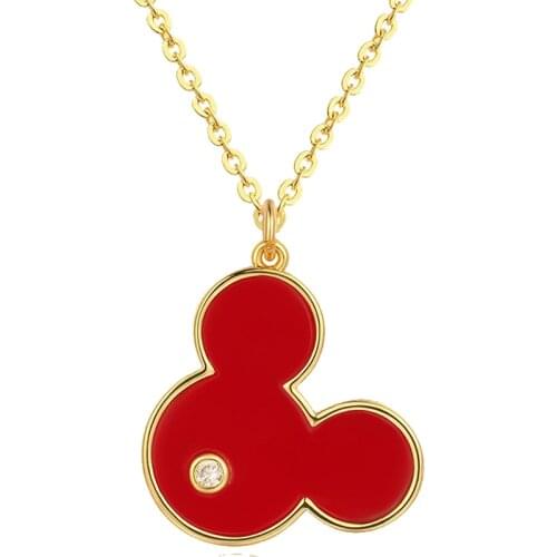 ERLUER Fashion Cubic Zirconia Red Shell Mickey Pendant Necklace Gold Adjustable Statement Chain Women Necklace Jewelry
