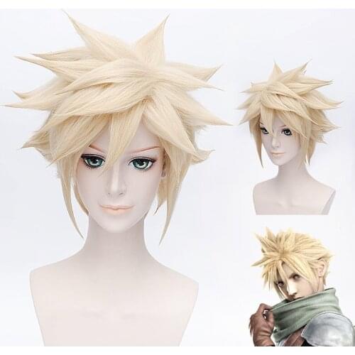 FF15 FINAL FANTASY 7 Cosplay Wig Halloween Party Short Hair Light Golden High Quality Hair + Free Wig Cap