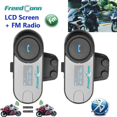 FreedConn 2PCS LCD Screen FM Function 3Riders Hi-Fi Speaker Motorcycle Intercom BT Bluetooth Wireless Interphone Helmet Headset