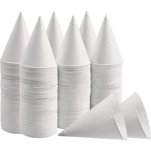 HOT White Paper Cone Cups, Snow Cone Cups,Coated Leakproof Cone Paper Cups For Slush, Shaved Ice, Water 200Pcs