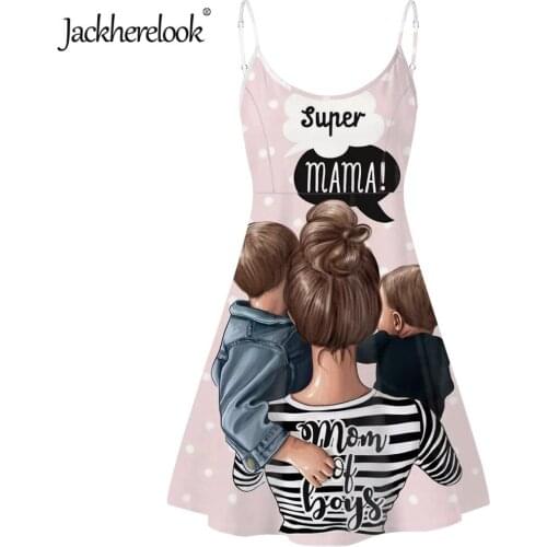 Jackherelook Cartoon Super Mom Brand Design Harajuku Kawaii Dress for Girls Summer Sleeveless Party Slip Dresses Beach Sundress
