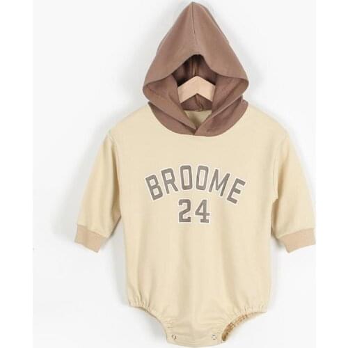 Newborn Babies Spring&Autumn Romper Tops Cotton Hooded Letter Printed Jumpsuit Coat Long Sleeve Onesies Fall Sweatshirt Outfit