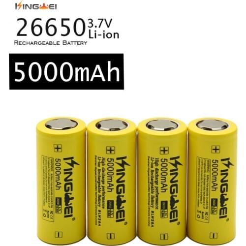 Brand New 10Pcs/lot 26650 KingWei 3.7v Li-ion Rechargeable Batteries Yellow 5000mAh Battery for Flashlight
