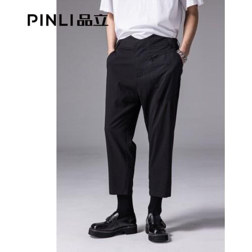 Free Shipping Pinli Mens Black Pants Autumn New Style Dark Casual Cropped Pants Personality Trend BC211117061