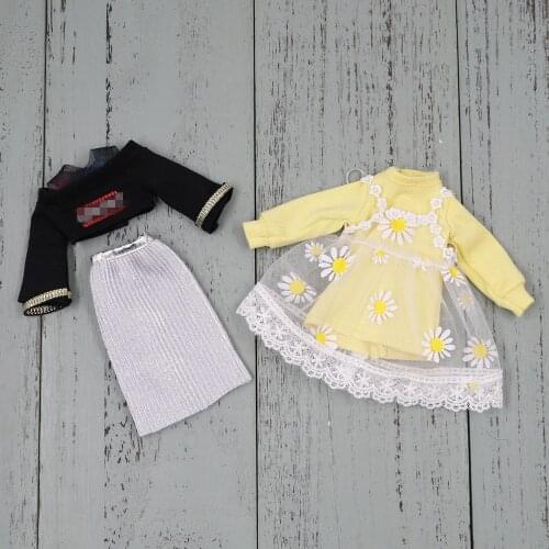 Outfits for ICY DBS Blyth doll Yellow dress with lace and black cool waist cut suit 1/6 BJD OB24 ANIME GIRL