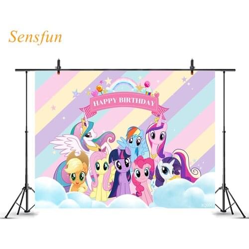 LEVOO New Photo Background Little Pony Birthday Cartoon Rainbow Cloud Photography Background Photo Studio Backdrop Photocall