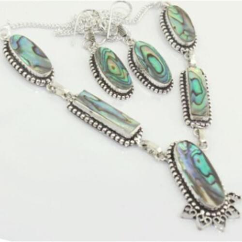 Abalone Shell Necklace Earing Silver Overlay over Copper , 52 cm, N3057