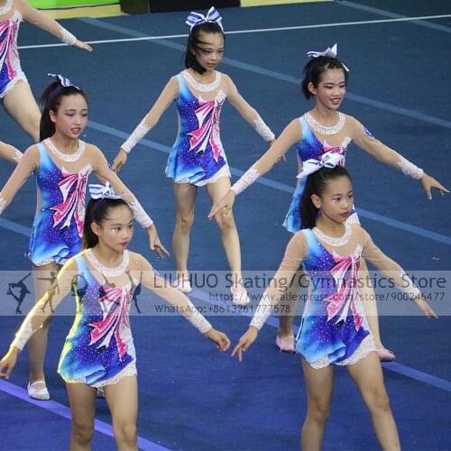Figure Skating Dress Women Girls Bowknot Aerobics Cheerleading Varsity Cheerleader Competition Costume Rhythmic Dress Uniform