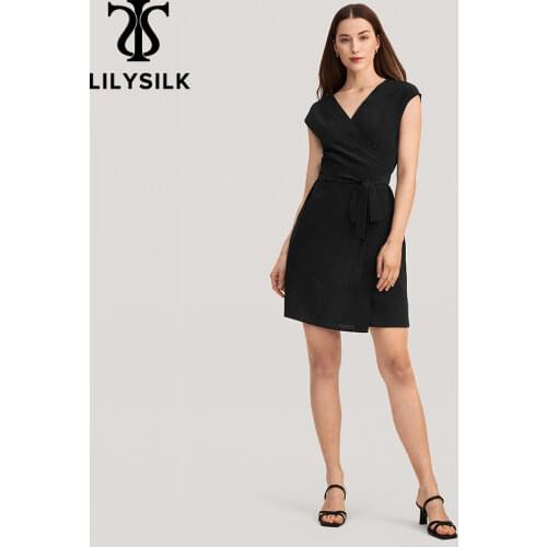 LilySilk Silk Dress Elegant V-Neck wrap Ladies New Free Shipping