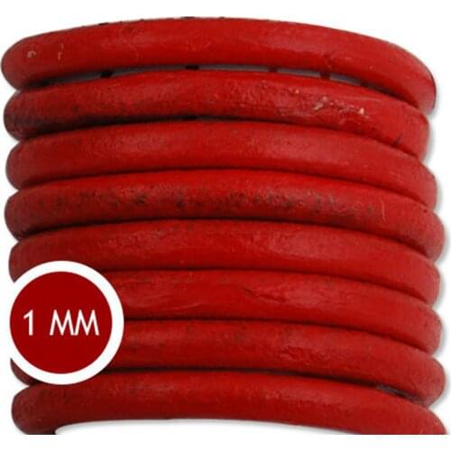 1.0mm Thickness Popular Red Round Leather Braided Rope For Knitting Jewelry, Sold 50Yards/Roll