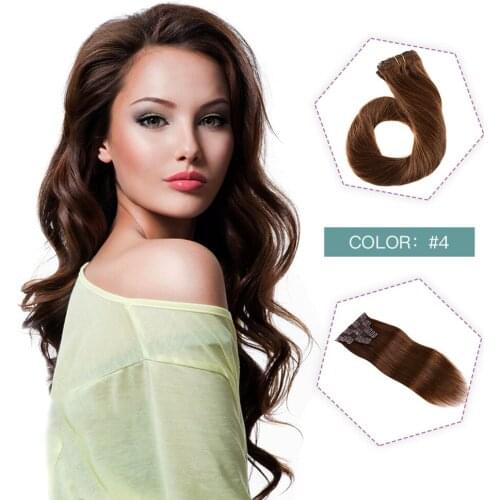 Gazfairy Straight Remy Hair 14''-18'' 7pcs/set 70g Clip in Human Hair Extensions Full Head Double Drawn Natural Color Hairpieces