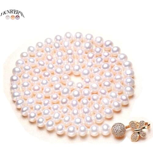 YKNRBPH Luxury Sapphire Autumn and Winter Sweater Pearl Necklace For Womens Silver Weddings jewelry Long Pearl Chains