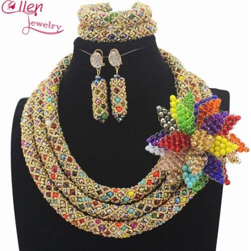 Luxury African Beads Jewelry Sets Flower beaded Necklace set Colourful dubai Bridal Jewelry Set for Women W13297
