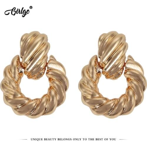 Girlgo New Brand Punk Twist Round Drop Earrings For Women Big Maxi Statement Dangle Earrings Boho Summer Wedding Accessories