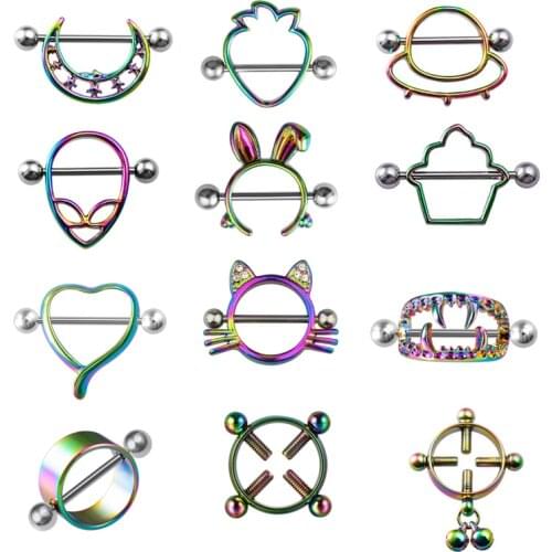 1pair Nipple Piercing Ring Barbell Shield Bar Rings Stainless Steel for Women Sexy Clamp Adult Game Body Breast Jewelry Gift 14G