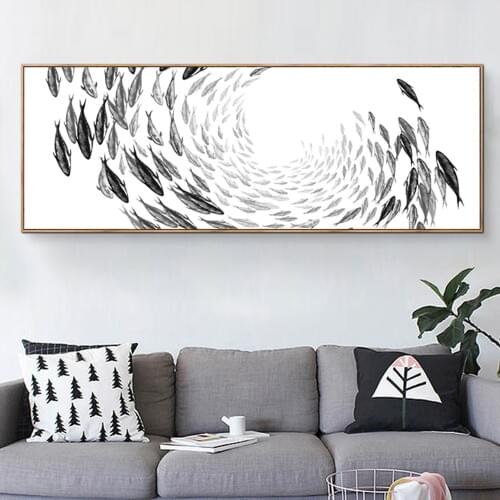 Modern Chinese Ink Painting Style Whirlpool fish Canvas Print Painting Large Unframed Wall Pictures for Home Decoration LZ592
