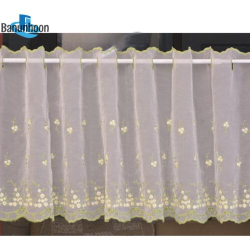 Embroidered Floral Short Curtains Tulle For Kitchen Winodw Valance Pelmet Voile For Bedroom Blinds Gordijnen