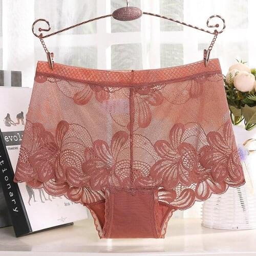 Women Middle Waist Sexy Lace Underwear Seamless Cotton Crotch Hollow Transparent Female Panties Thin Mesh Breathable Breifs