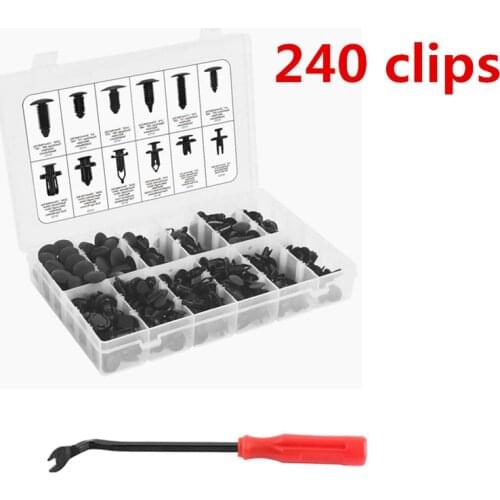 240Pcs 12 Size Car Fastener Clips Push Pin Rivet Trim Clip Panel Body Interior Assortment + Remover Tool